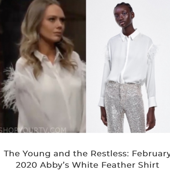 Zara Boa Feather Shoulders Button Down Blouse Off White Size Medium - Picture 7 of 8